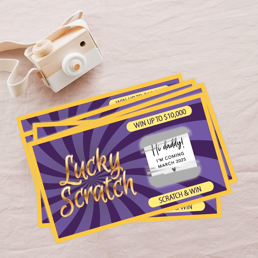 Andaz Press 20-Pack Personalized Pregnancy Announcement Scratch Off Cards, Purple 2x3.5-Inch Baby Reveal Cards, Surprise Baby News for Family