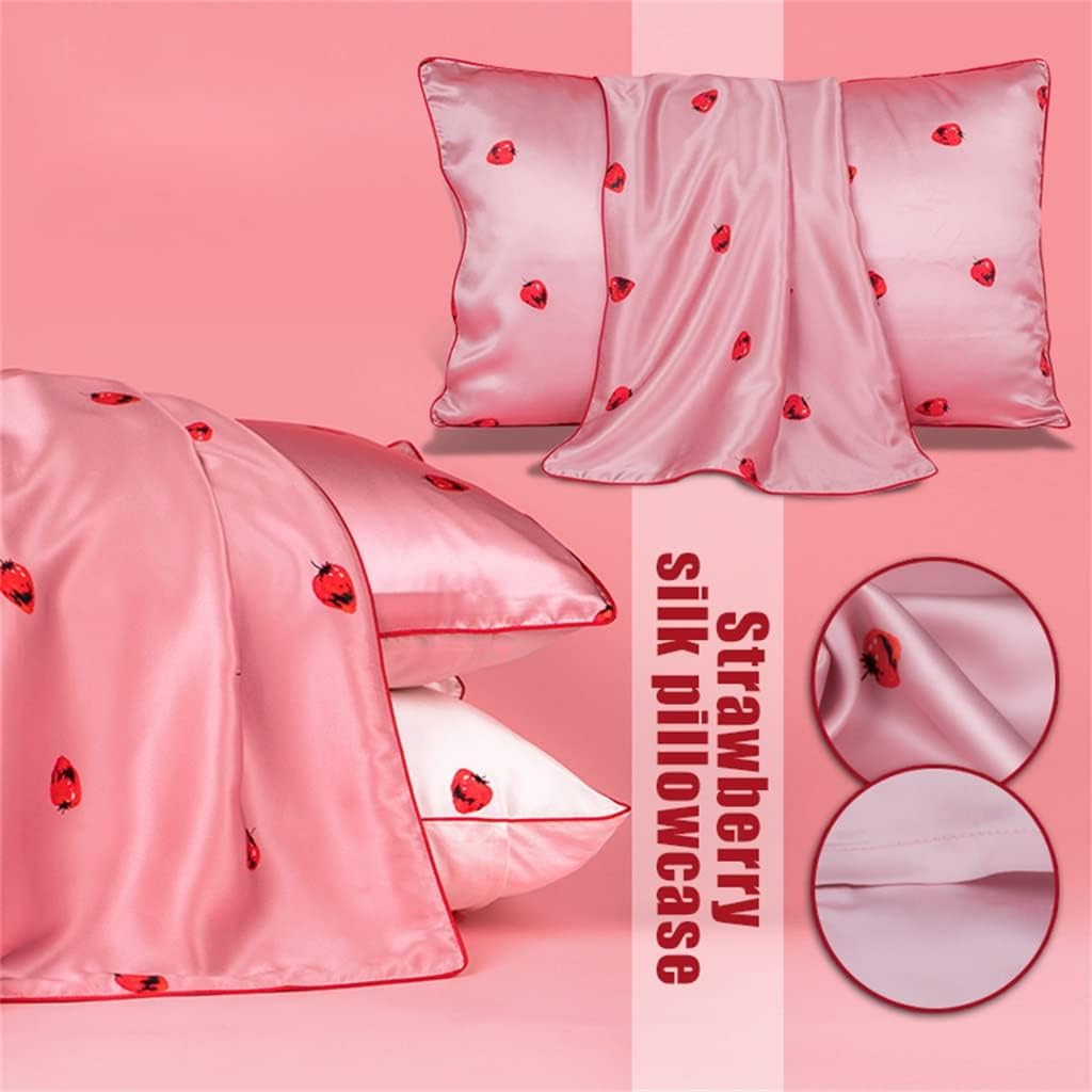 Silk Pillowcase Satin Silk Pillowcase Cute Sweet Strawberry Print Pillowcase