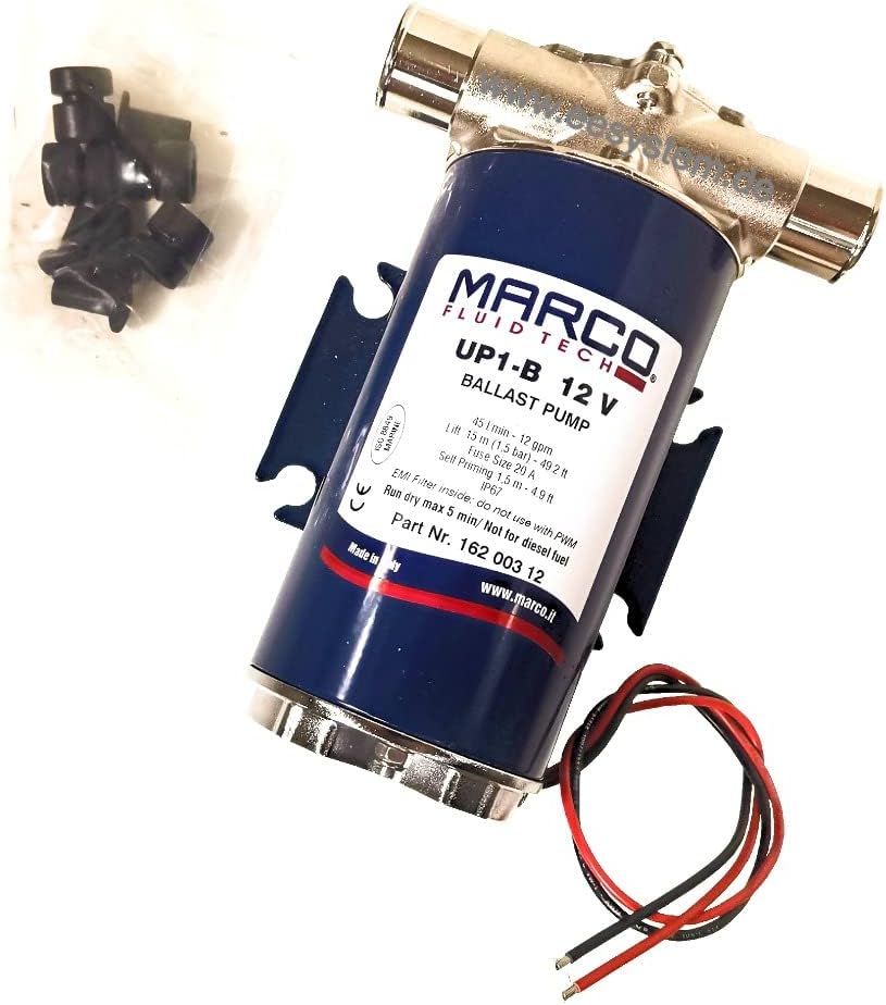 MARCO UP1-B Pump for Ballast Tank with Nitrile Rubber Impeller 24 V 45 l/min 16200313 Transfer Pump Boat Pump for Keel Space and Grey Water Emptying