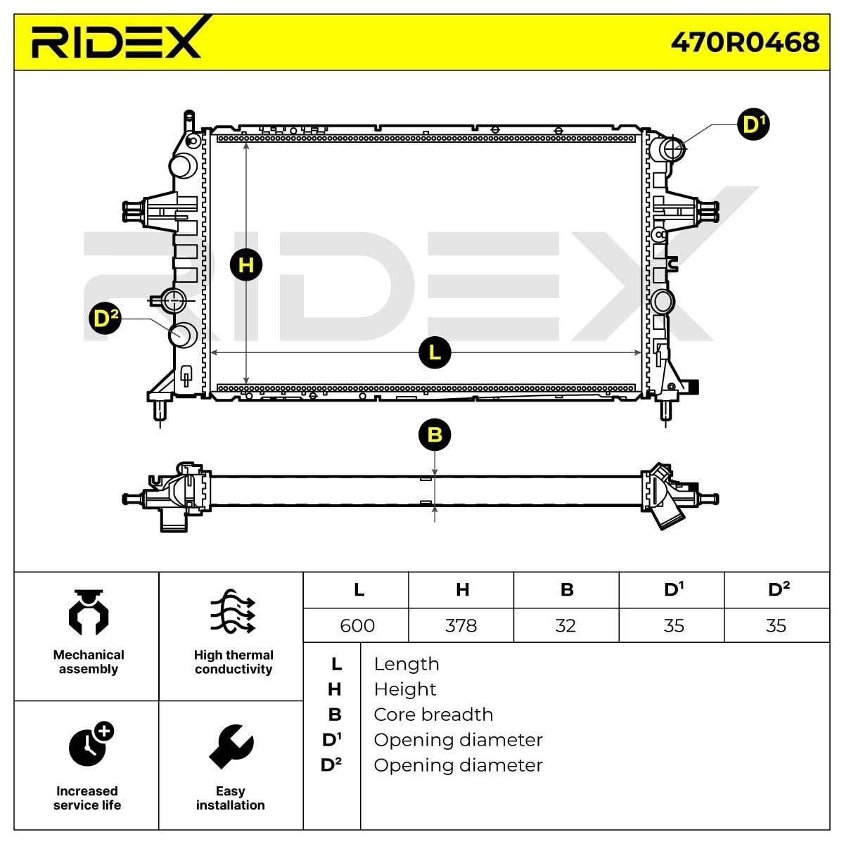 RIDEX Kühler Motorkühlung - Wasserkühler 415mm Breite Für FIAT 500, FORD KA