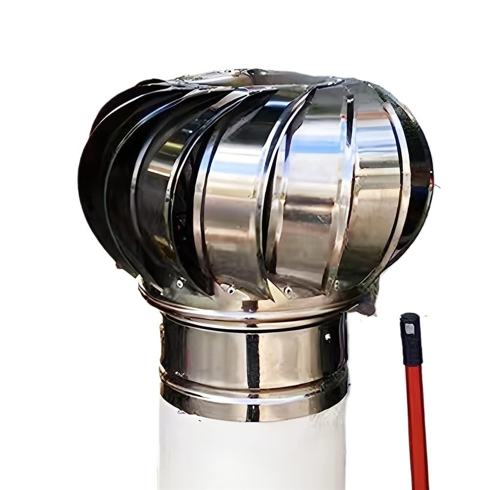 Chimney Cowl， Turbine Ventilator for Roof Replacement, Stainless Steel Non Power Dryer Vent(160mm/6.3 in)