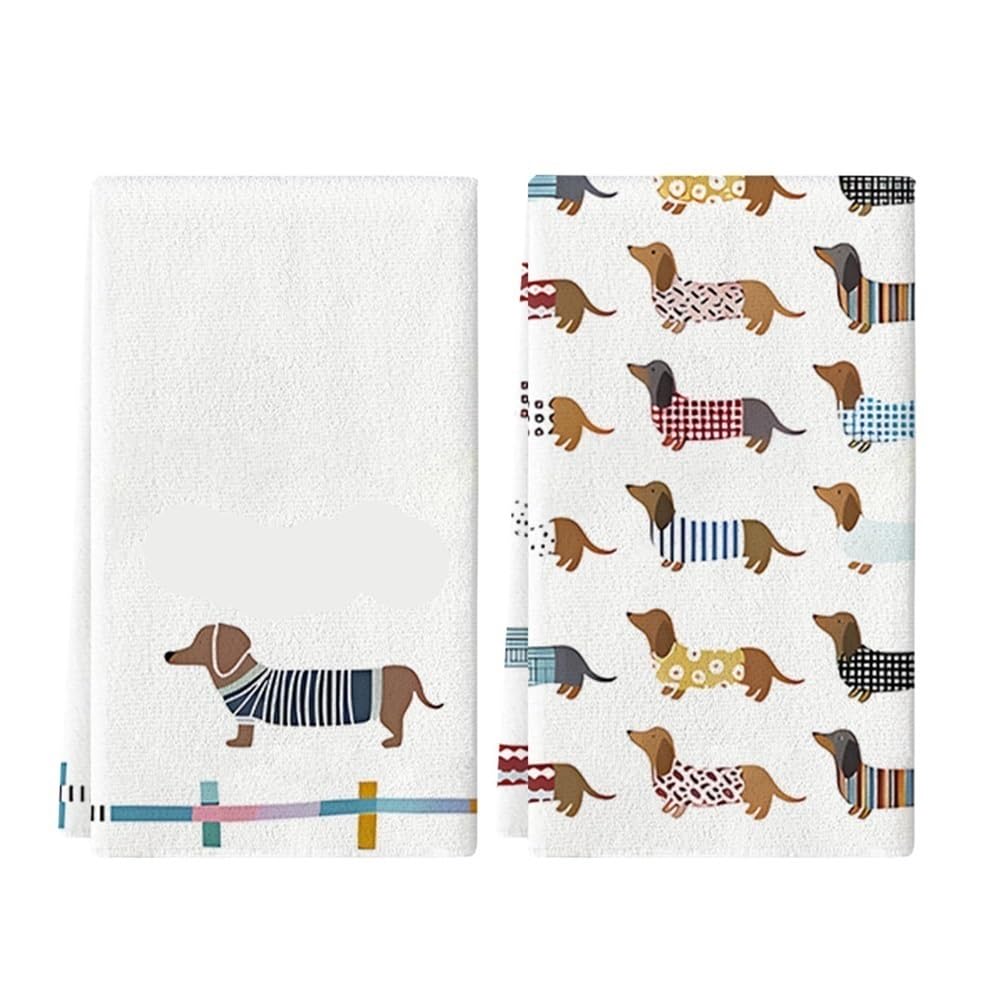 Jobaojiang 2Pcs, Versatile Dachshund Kitchen Towels, 40Cm*60Cm Towel Set, Absorbent Soft Cleaning Cloth, Cooking And Baking Tea Towel
