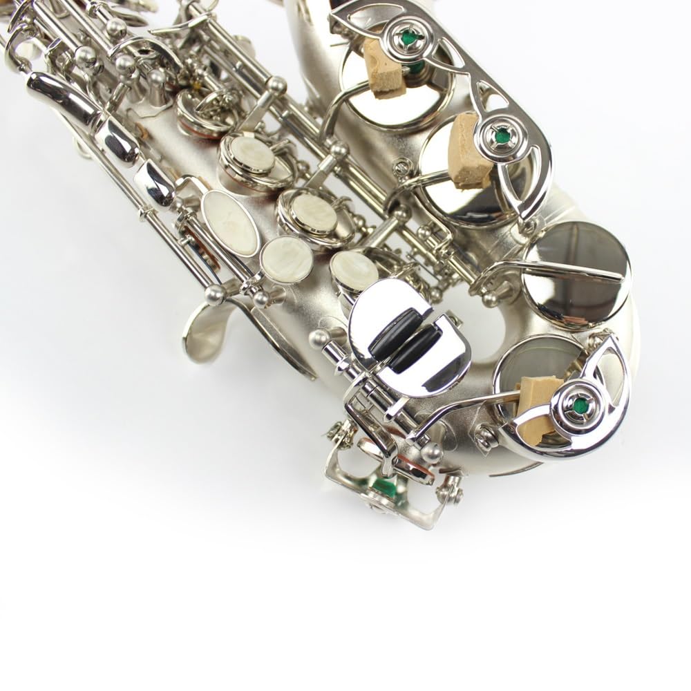 Saksofon sopranowy, profesjonalny instrument do gry, korpus z mosiądzu w kolorze srebrnym, profesjonalny saksofon altowy B-flat, zestaw saksofonowy, naciąg fletowy, futerał do przenoszenia, rękawiczki