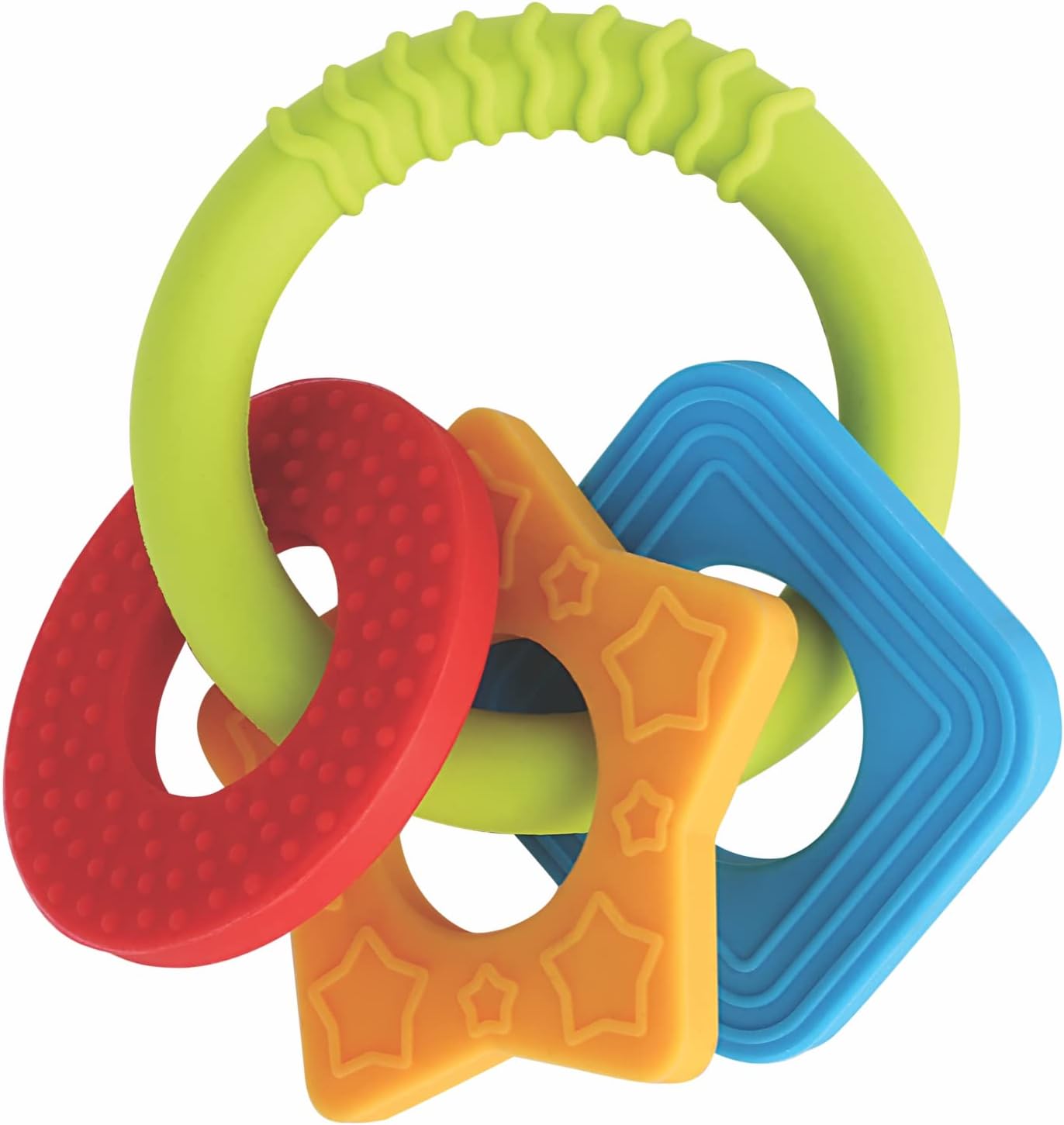 - BEEBABY Chewy Trinkets Silicone Teether, 100% BPA Free, 3M+ (Geometrical Shapes), Assorted, (BB-SCS-CTST01)