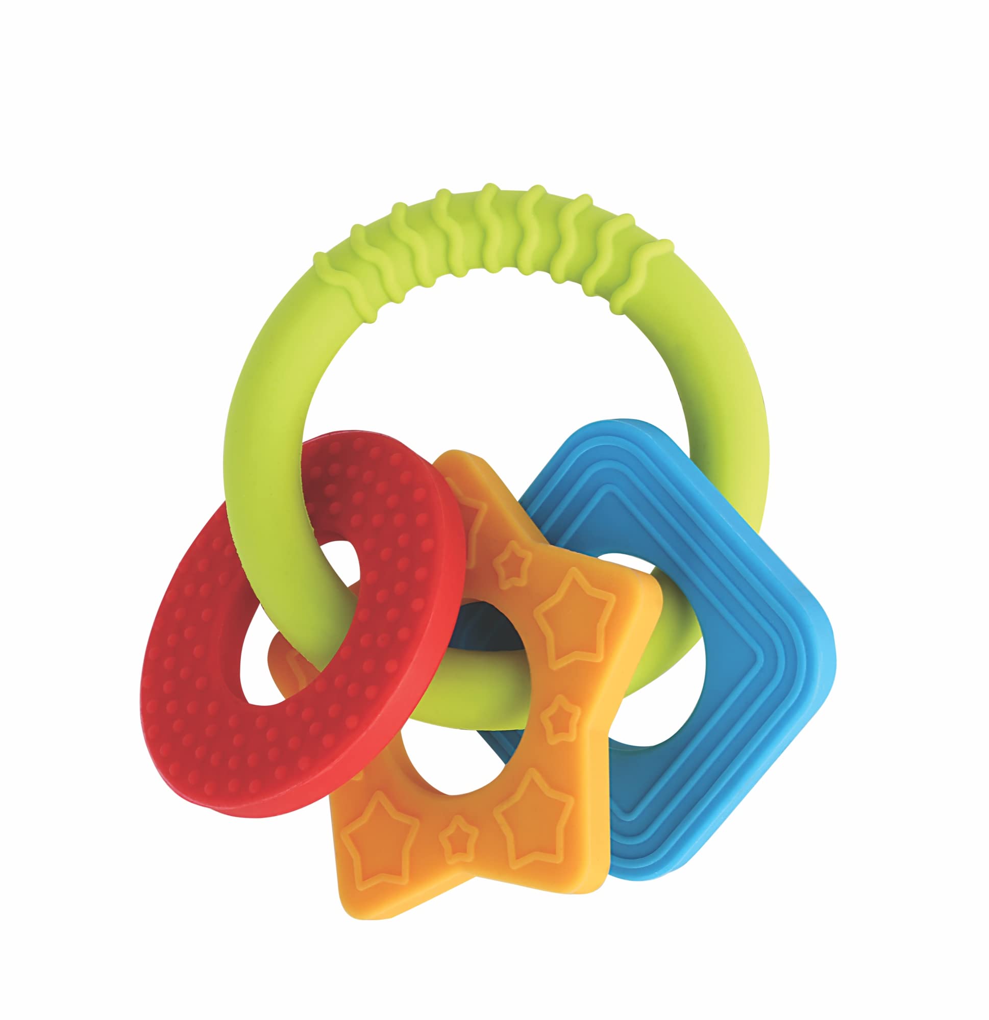 BEEBABY Chewy Trinkets Silicone Teether, 100% BPA Free, 3M+ (Geometrical Shapes), Assorted, (BB-SCS-CTST01)