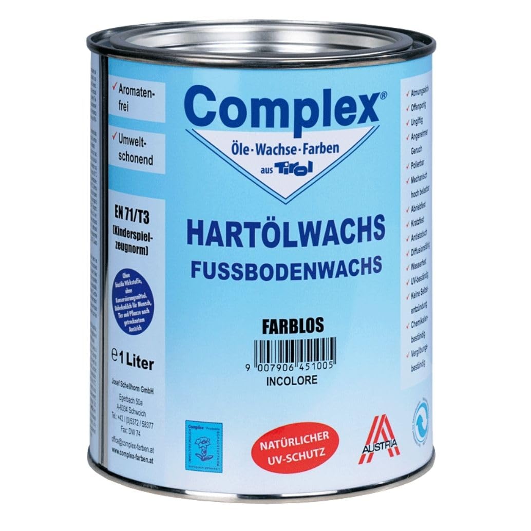 Complex Hartölwachs – universelles Holz- & Möbelöl mit minimalem Wachsanteil, lebensmittelecht, atmungsaktiv & widerstandsfähig – 1 Liter