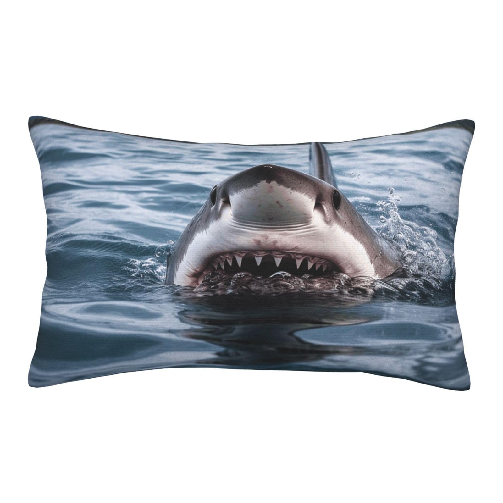 Velvet Pillowcases 14"x20" Ultra Soft Breathable Pillow Cases, Luxury Fuzzy Throw Pillow Covers with Zipper, Shark in the Lake Pillow Shams All Seasons Decorative Cushion Cases for Couch