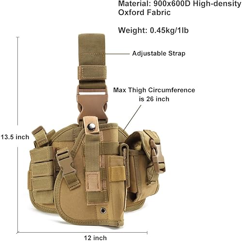 Miniatura 5 de BraveHawk OUTDOORS Funda táctica de pierna caída, 900D táctica militar MOLLE pistola pistola muslo funda de plataforma para Glock 17 18 19 26 34 y