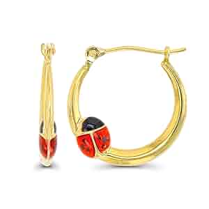 14 kイエローゴールドエナメルてんとう虫ポストスタッドピアスボールボタン動物昆虫ファインジュエリーギフト用女性用彼女 | 14Kイエローゴールド エナメル加工 てんとう虫 ポスト