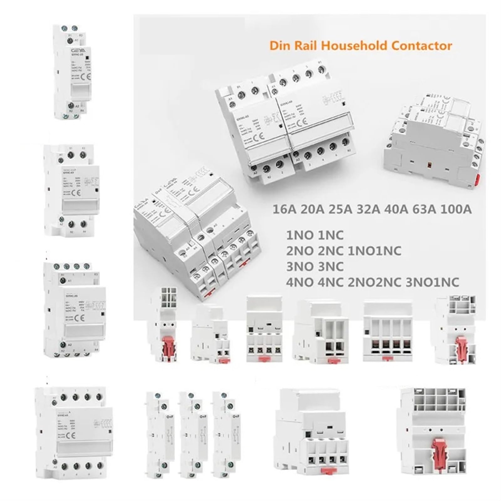 Stycznik modułowy AC do użytku domowego na szynie DIN 4P 40A 63A 4NO lub 2NC2NO 220V/230V 50/60HZ 4NC 3NO1NC 1 szt. (4P 63A 4NO 220V)