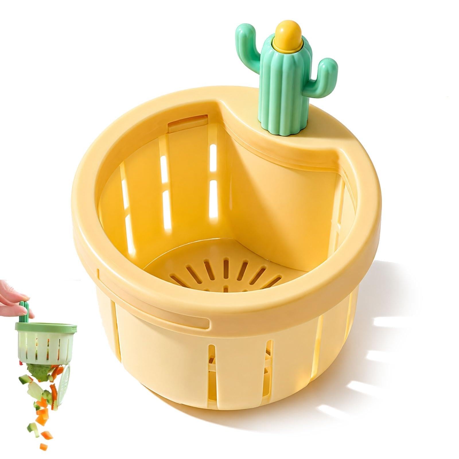Cactus Kitchen Sink Drain Strainer, Cactus Sink Strainer Basket, Press-to-Lift Automatic Dumping Basket, Self-Cleaning Food Residue Collector(YELLOW*1)