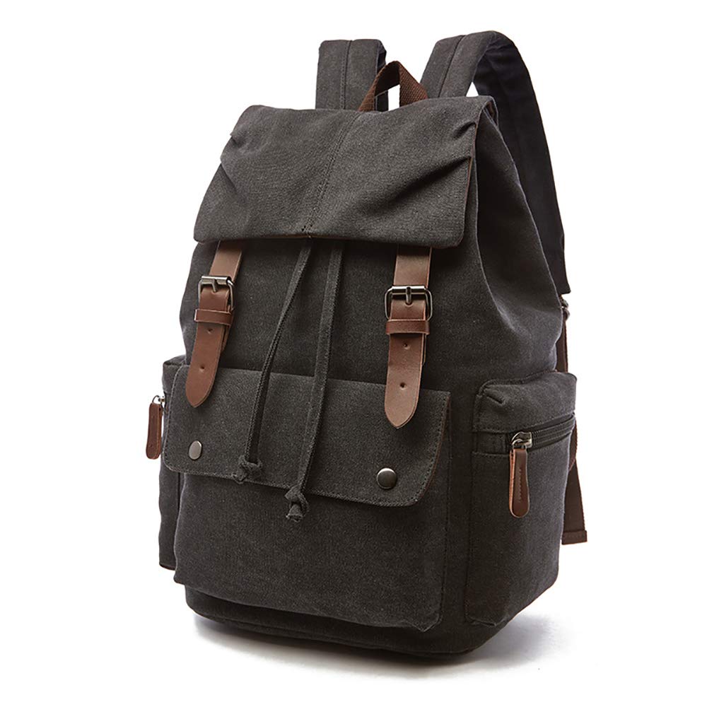 Mochila de Lona Vintage para portátiles Mochilas de Viaje Bolsa de Gran Capacidad Unisex (Negro)