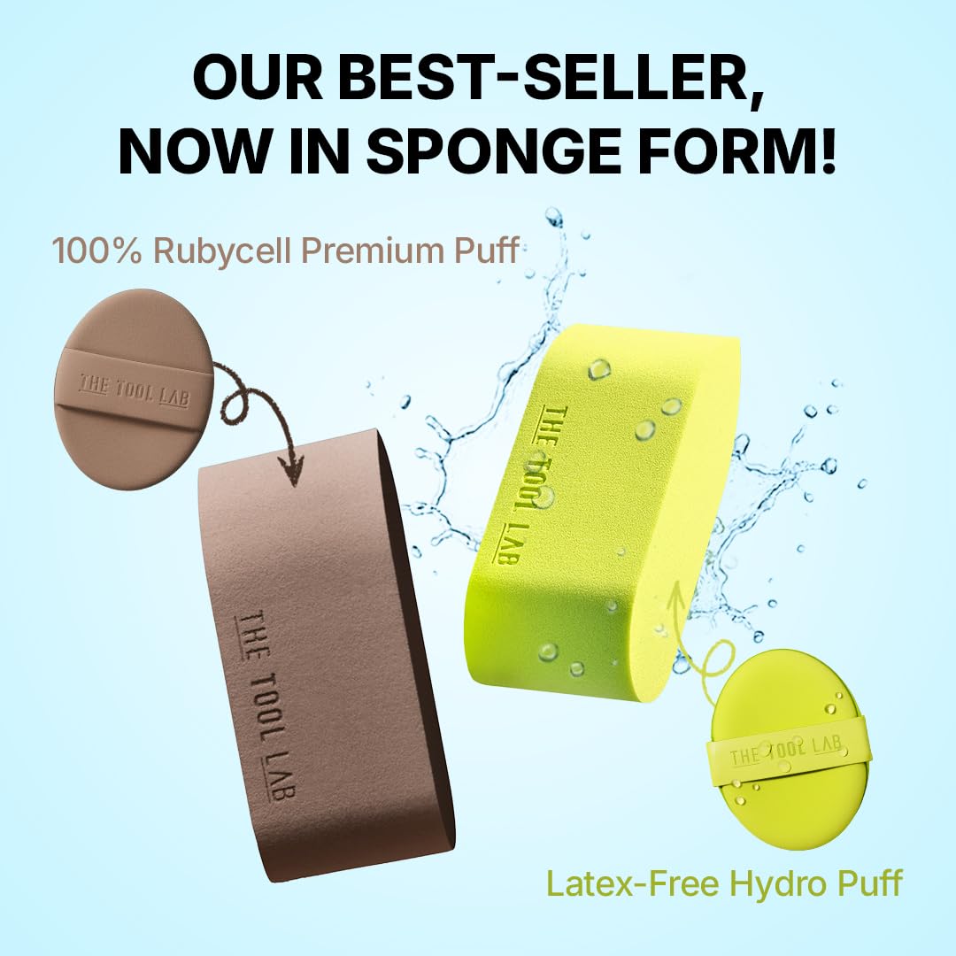 THE TOOL LAB Glow Fit Sponge Glow & Aqua - Juego de 4 piezas (2 de cada uno), esponja de maquillaje Rubycell para hidratación y cobertura suave con rocío, base de maquillaje líquida, maquillaje