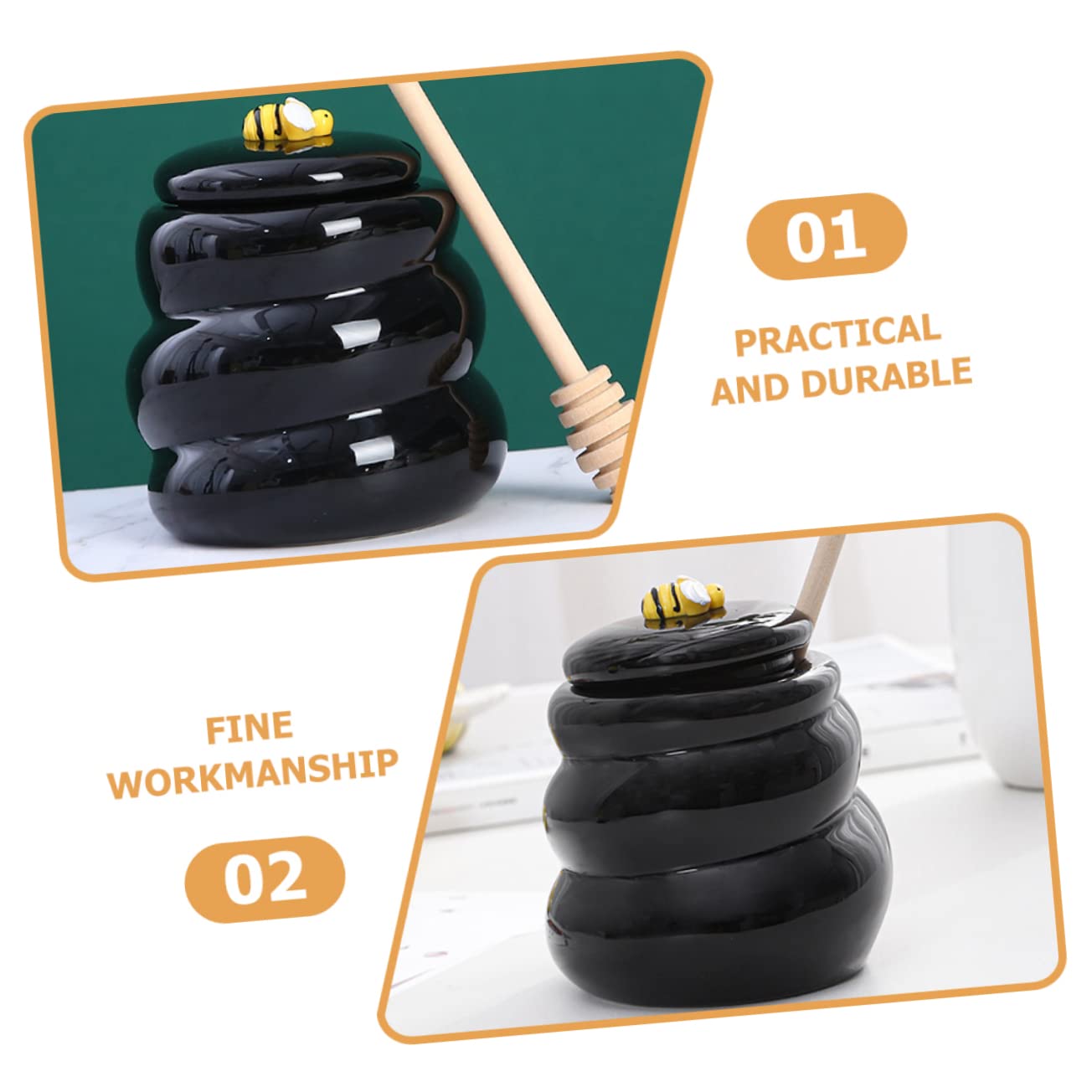 GLEAVI Honey Pot Ceramic with Lid and Dipper Stick Decorative Honey Container for Kitchen Storage Keeps and Clean for Home Use
