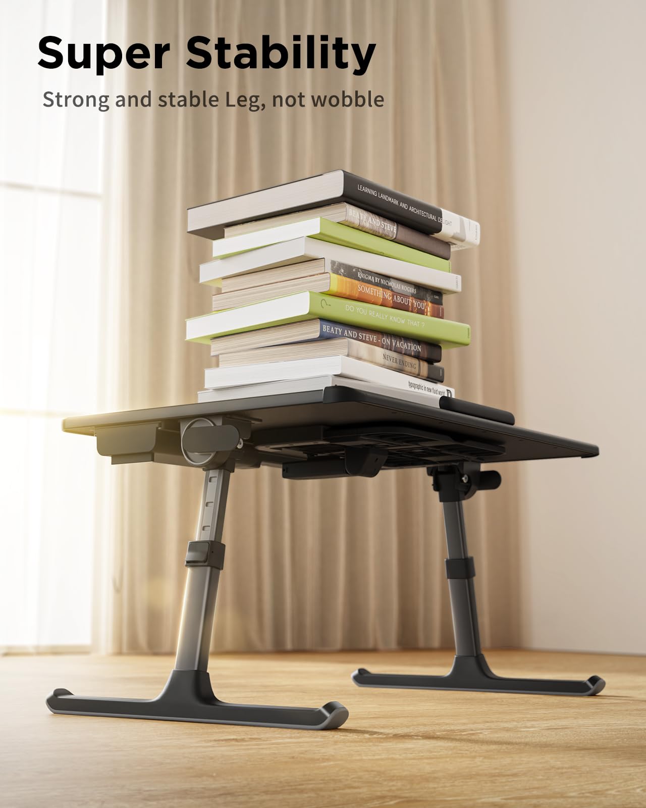 SAIJI Scrivania da letto per laptop [Premium XXL extra large] con supporto regolabile in altezza, multiuso, di alta qualità, scrivania pieghevole per laptop con cassetto portaoggetti (nero)