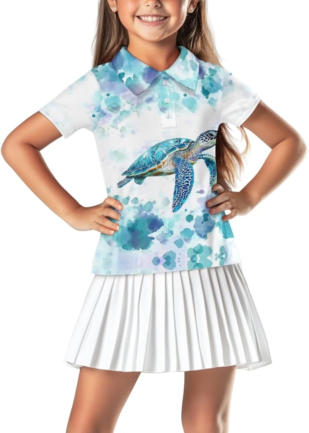 Tongluoye Short Sleeve Polo Athletic Shirts for Girls Button Up Moisture Wicking Golf Tops