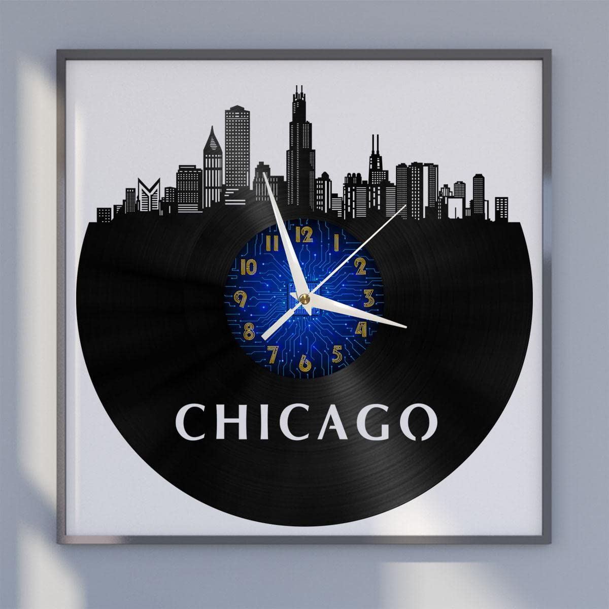 Horloge murale en vinyle Chicago design silencieux sans tic-tac noir