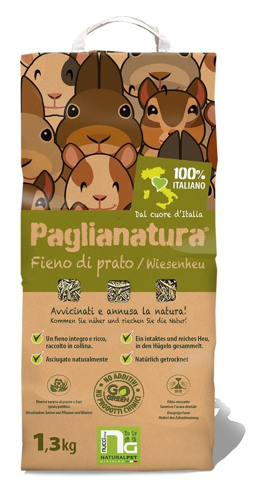 Paglianatura Kit de 6 Sacs à Foin 1300 g — Nourriture Riche en Fibres pour Lapins, cobayes et rongeurs, 100% Naturelle, favorise la Digestion et la santé des Dents