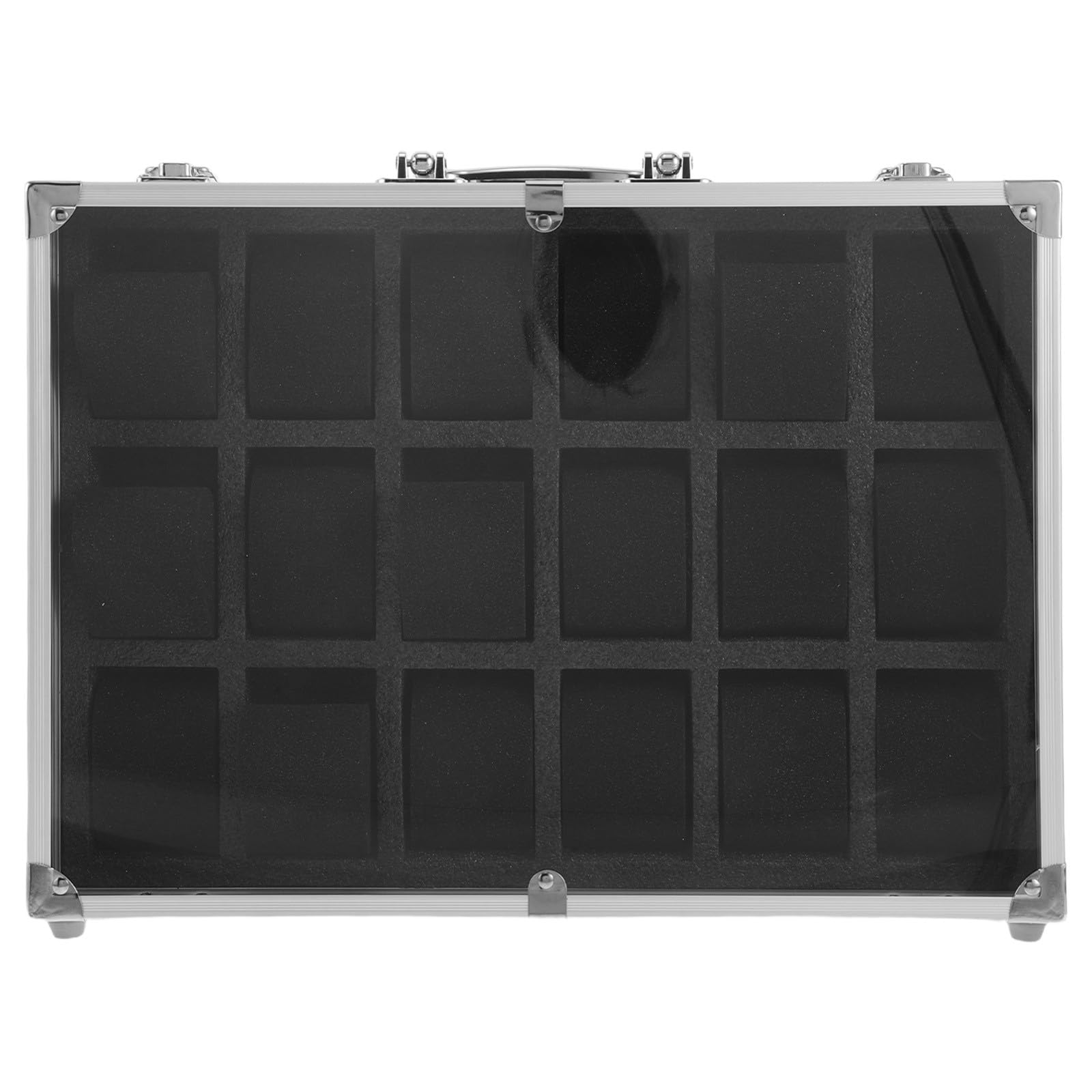 Twardy organizer na zegarki, 18 przegródek, aluminiowa teczka z wyściełanym wnętrzem i bezpiecznym zamknięciem, ochronna obudowa ekspozycyjna 15x11x3 cale