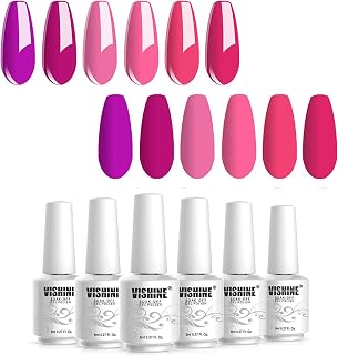 Vishine Hot Pink Fuchsia Gel Nail Polish Set - 6PCS Colors Magenta Purple Gel Polish, Soak Off Gel Polish Set Nail Art LED UV Nail Lamp Cured,8ml Each Bottle Nail Gel Kit Glamour Gifts