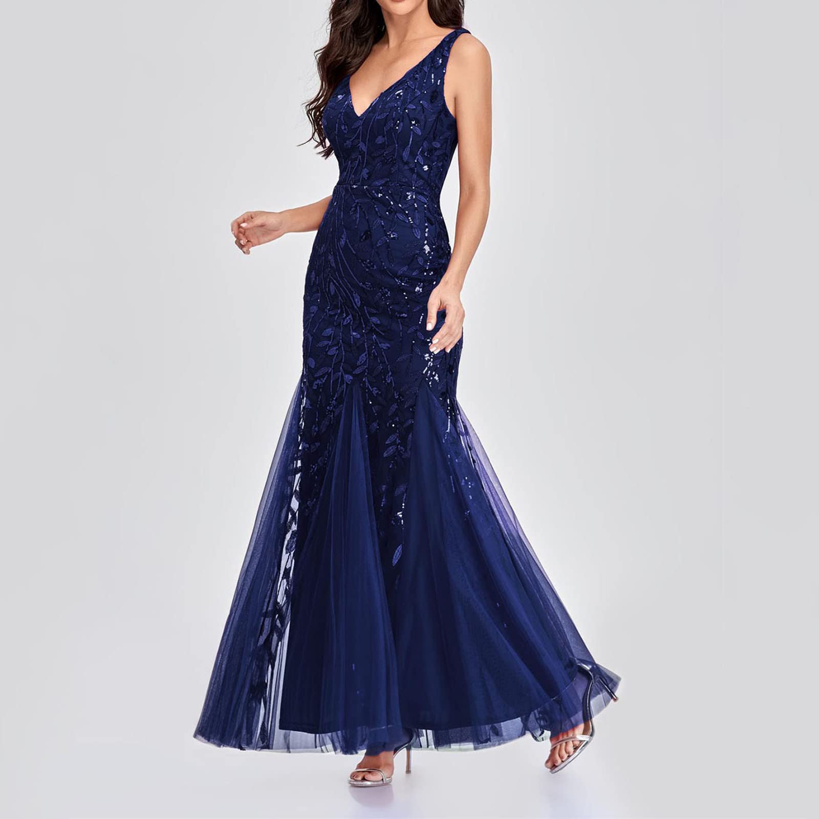 Vestito Donna Elegante Curvy Lunghi Festa Ruffled Ballo Abiti da Sera Vestito da Sera Eleganti Cerimonia Abito da Donna Classico Cocktail Party Vestito Donna Banchetto