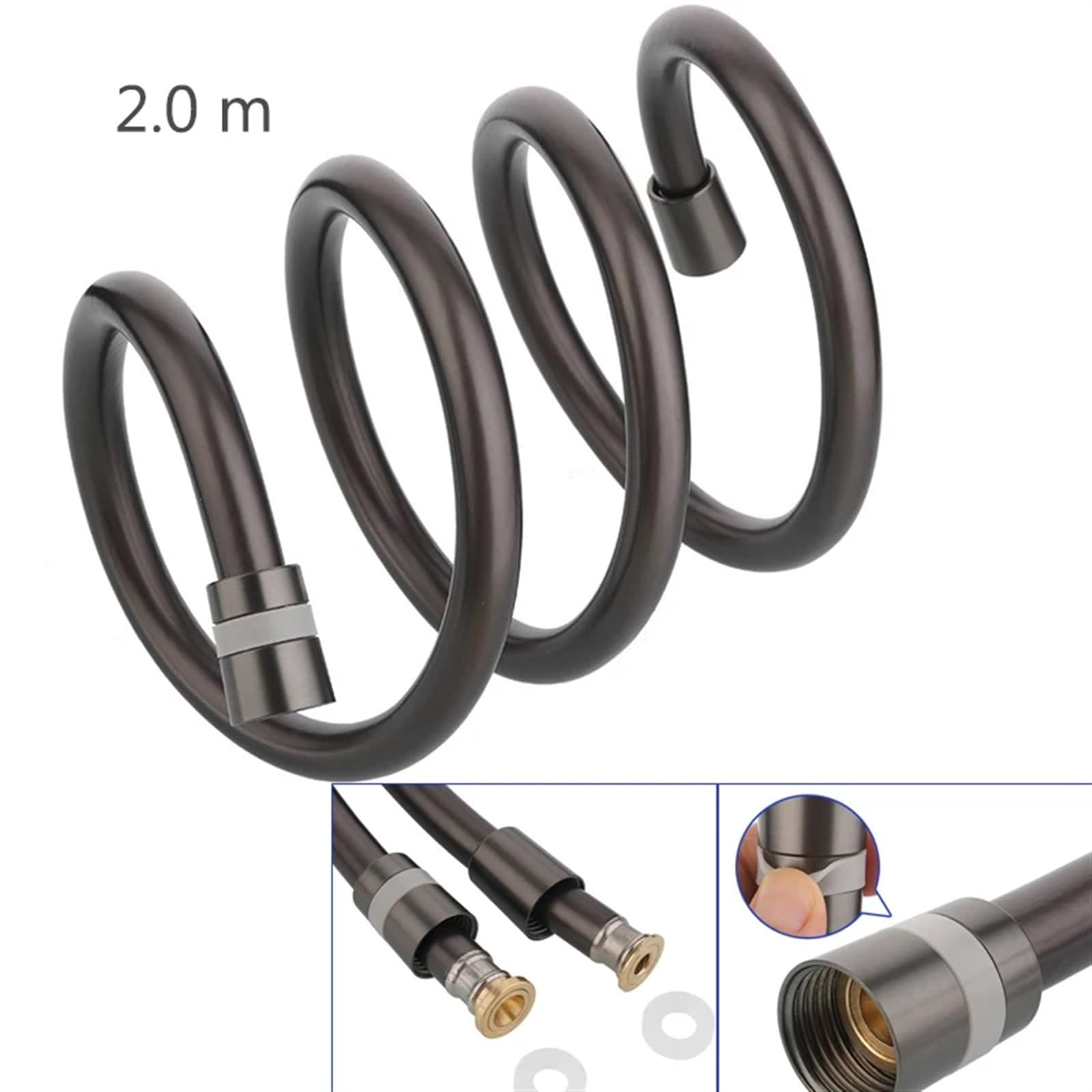 Manguera de ducha 1.5/2.0M PVC Silicone Shower Head Hose Flexible Pipe Tube High Pressure Water Powerful Multilayer Plumbing Bathroom Accessories(2.0m grey model B)