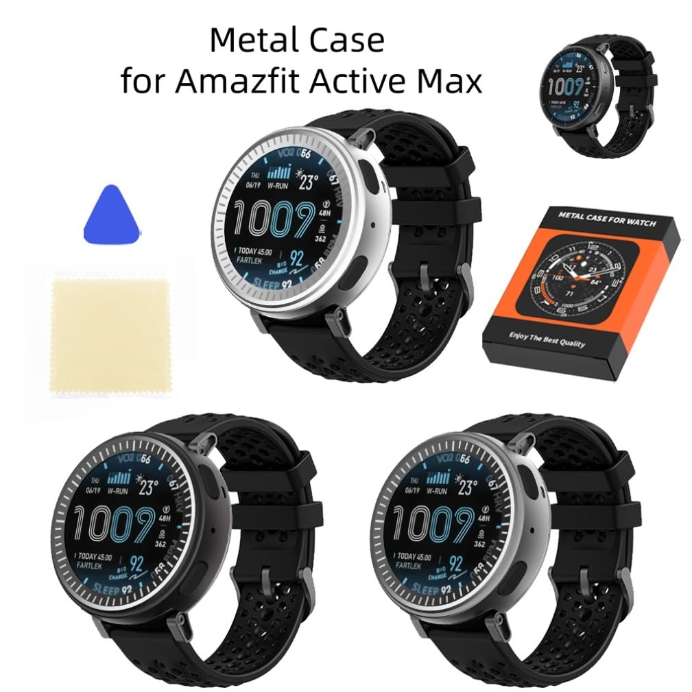 Custodia protettiva in metallo per Amazfit Active Max, telaio in lega di alluminio, antigraffio, antiurto, accessori per la protezione degli orologi (nero)