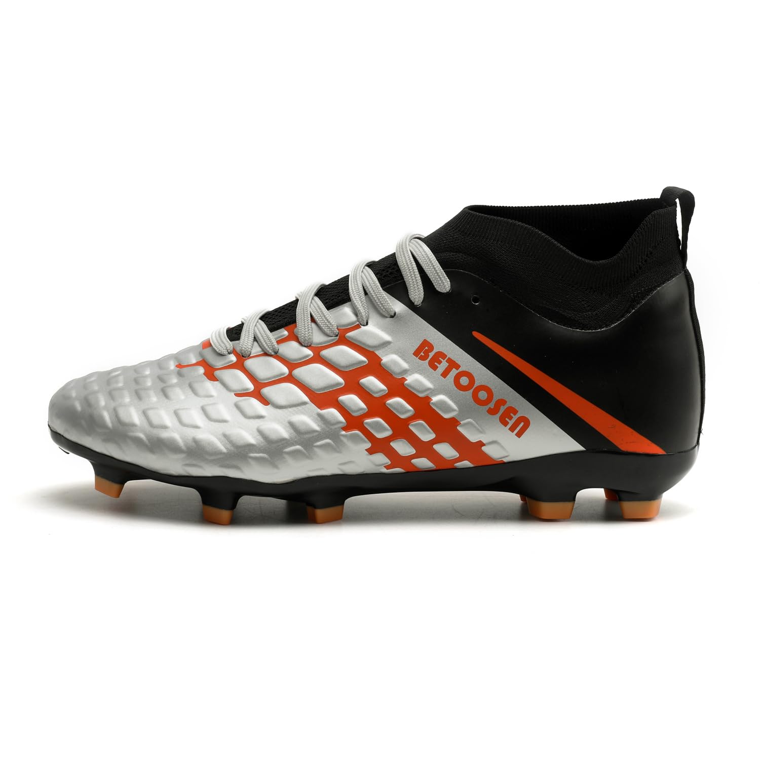 BETOOSEN Men's Outdoor Firm Ground Football Soccer Cleats Shoes Futsal Football Training Sneakers (6.5, Grey)