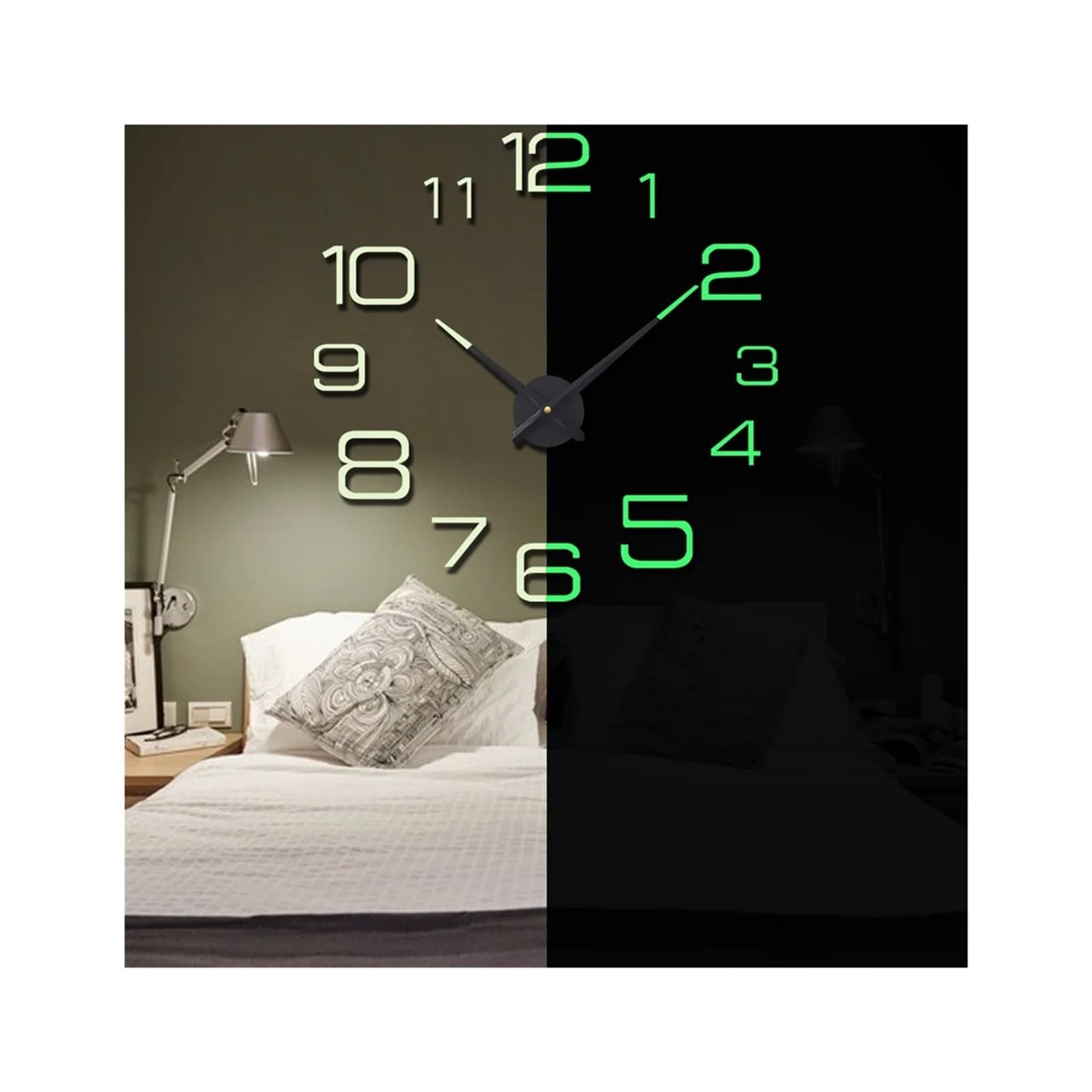 Horloge Murale Lumineuse LED Horloge Murale Lumineuse 3D, Grand Format, Miroir Autocollant, Numérique, Silencieuse, en Acrylique, Décoration De Salon(ZYDC609-YEGU,47inch)