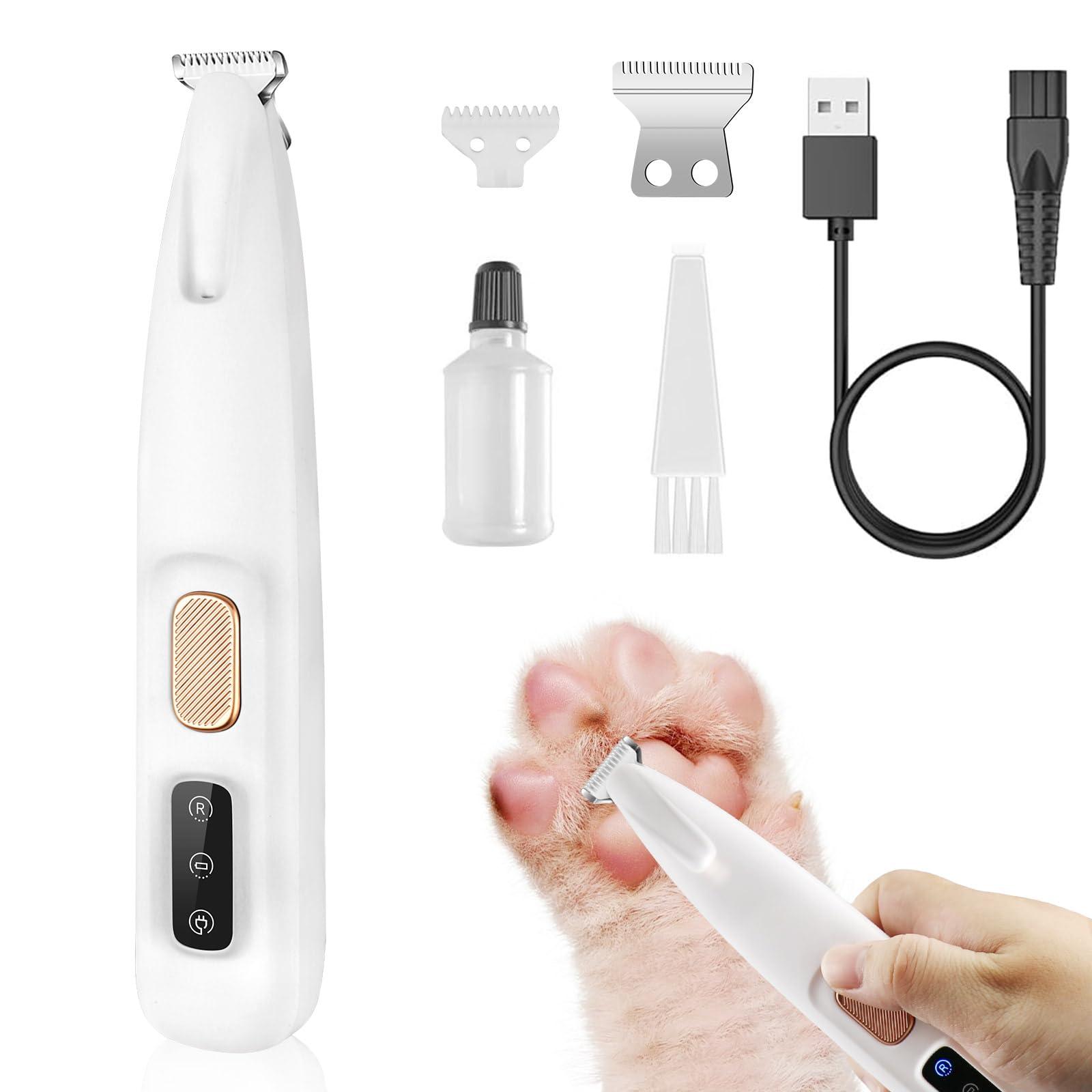 VicBou Tondeuse pour Chien et Chat - Rechargeable USB, Faible Bruit, Électrique avec LED - Pour Pattes, Yeux, Oreilles, Visage, Croupe