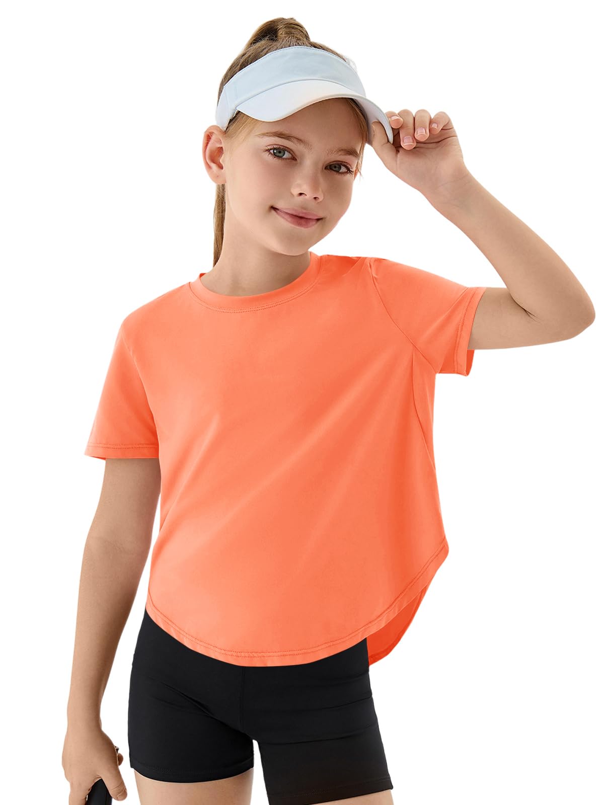 Haloumoning Girls Athletic Shirts Kids Short Sleeve Quick Dry Active Sports Tops Tees 5-14 Years