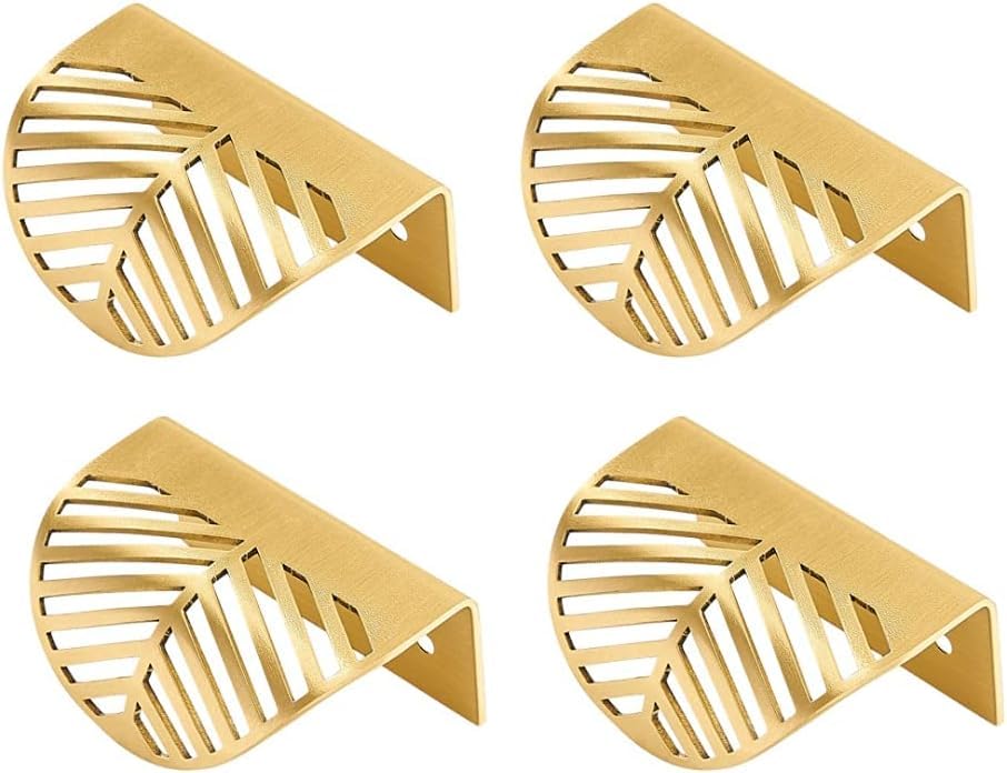 Candeon Gold Drawer Knobs, 4Pcs Brass Kitchen Cabinet Handles Gold Drawer Handles