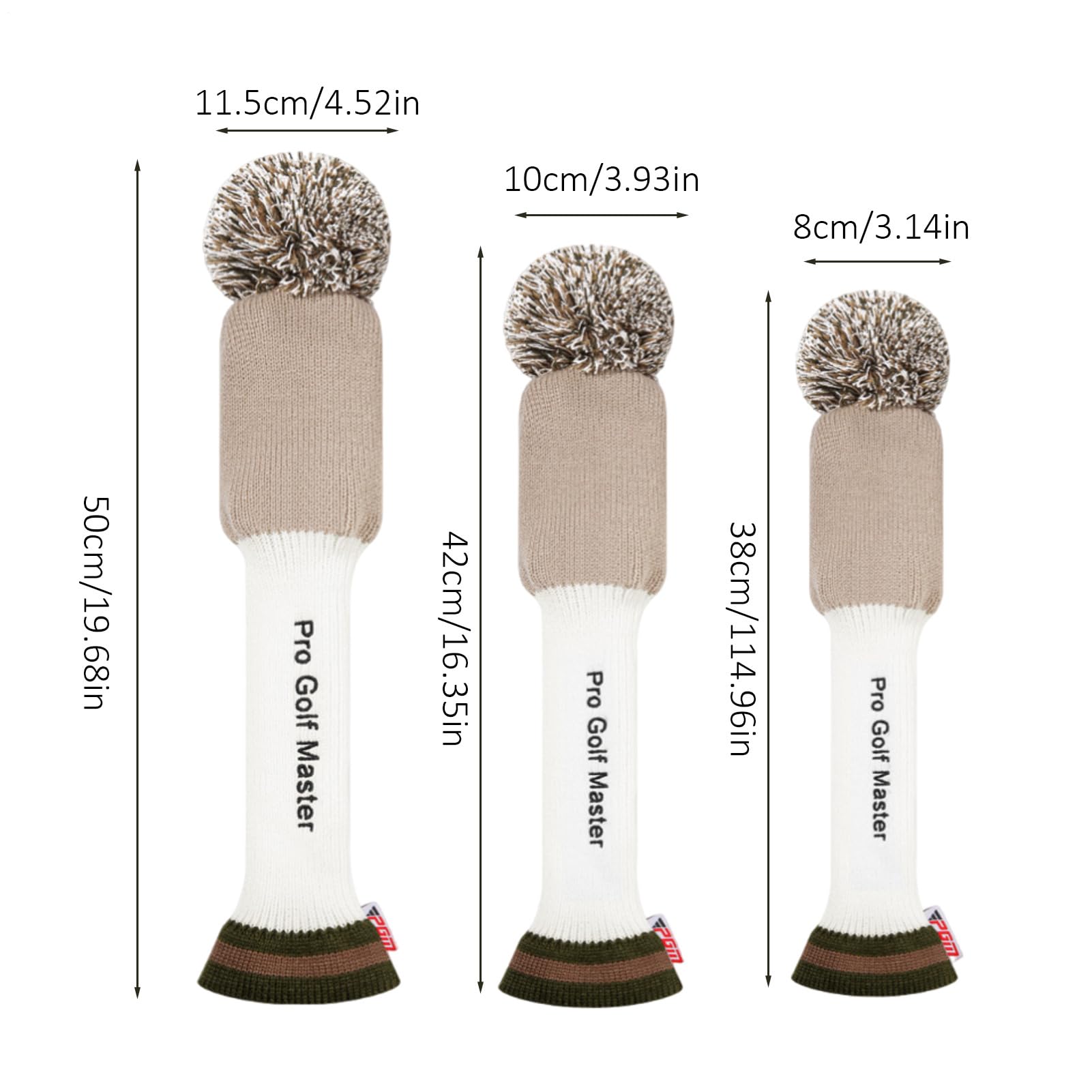 Fundas para Cabezas De Palos De Golf: 3 Piezas De Calle Tejida, para Cabezas Híbridas, Protección Universal para Palos De Madera, De Lana Bordada, Accesorio para Golf De Cuello Largo | Par