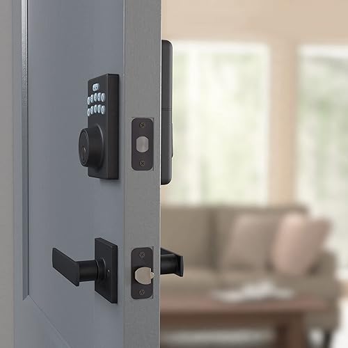 Miniatura 8 de Tienda Basics - Cerradura de puerta con teclado electrónico contemporáneo con palanca de paso, negro mate, 15.98 x 6.10 x 3.07 pulgadas (largo x