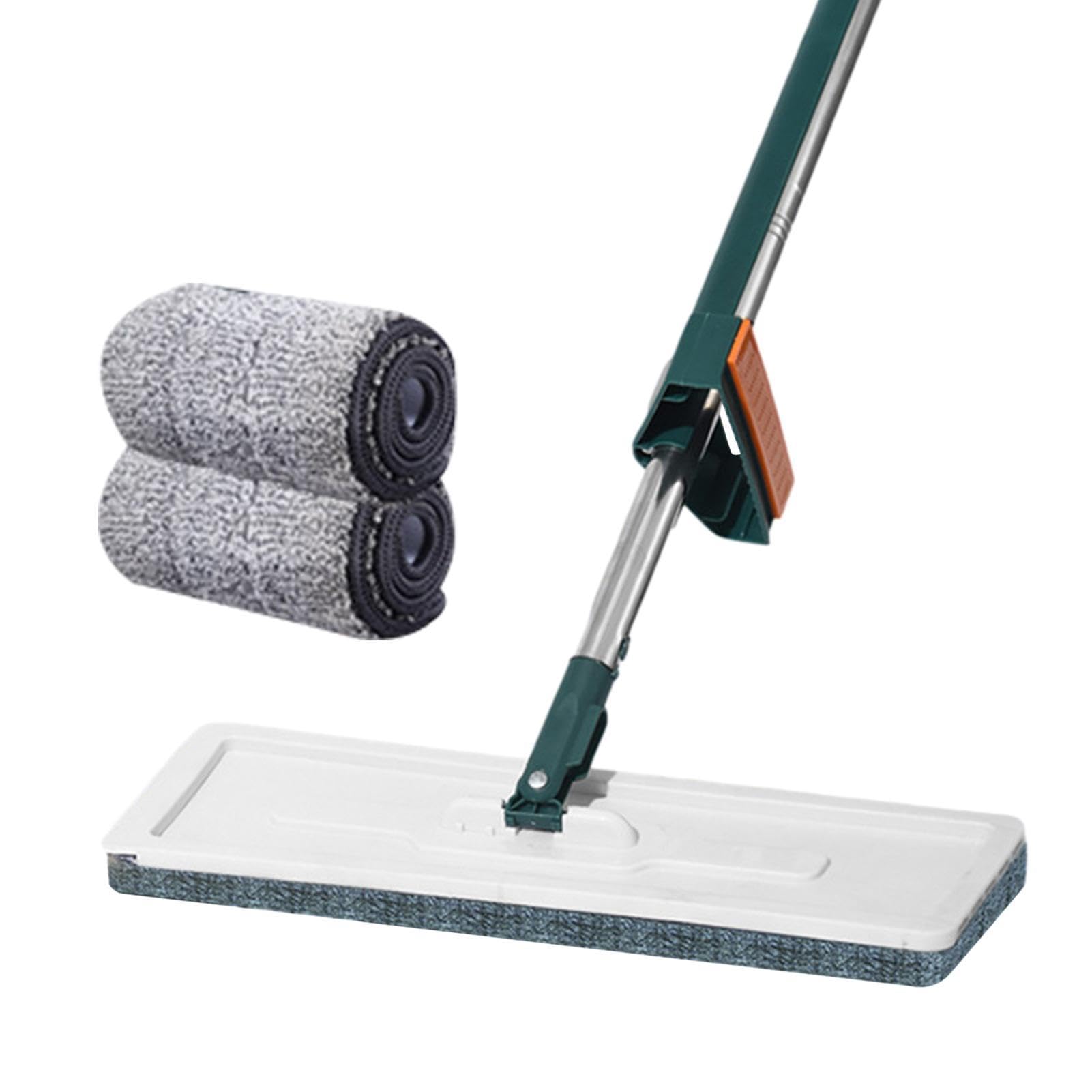Mopa Plana húmeda y Seca, Juego de fregona compacta para Piso de | madera dura, trapeadores absorbentes de agua con 2 almohadillas de repuesto para en seco y húmedo