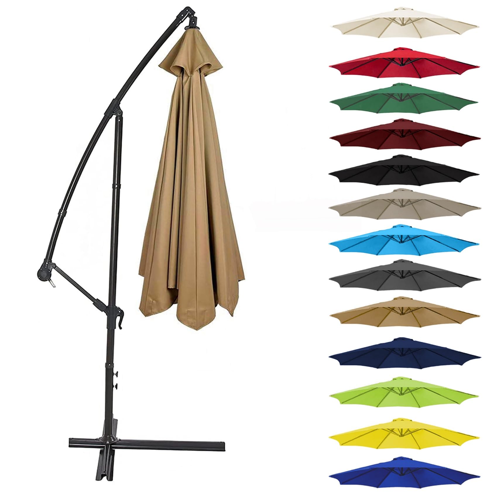 Canopy Cover 200CM 2.7M 300CM (6 Arms/8 Arms) Umbrella Replacement Cloth Cantilever Parasol Top Fabric Cover UV Protective(Color:Khaki,Size:6 ribs-3m(9.8ft))