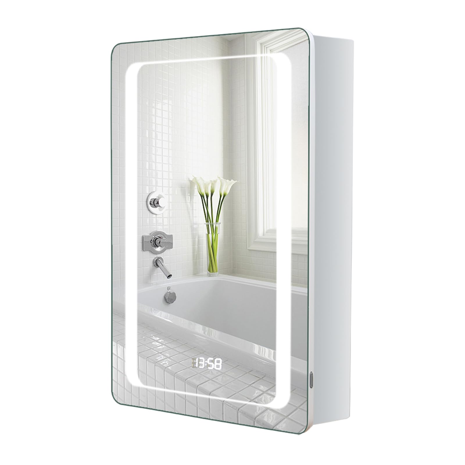 Warmiehomy Bathroom Mirror Cabinets with Lights,500x700mm LED Illuminated Bathroom Mirror Cabinet with Shaver Socket Sensor Switch Demister Pad with Time
