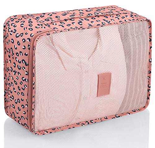 Luggage Cubes,Mossio 7 Pack Lightweight Toiletry Organizer Space Saver Travel Accessories Pink Leopard #TOP4