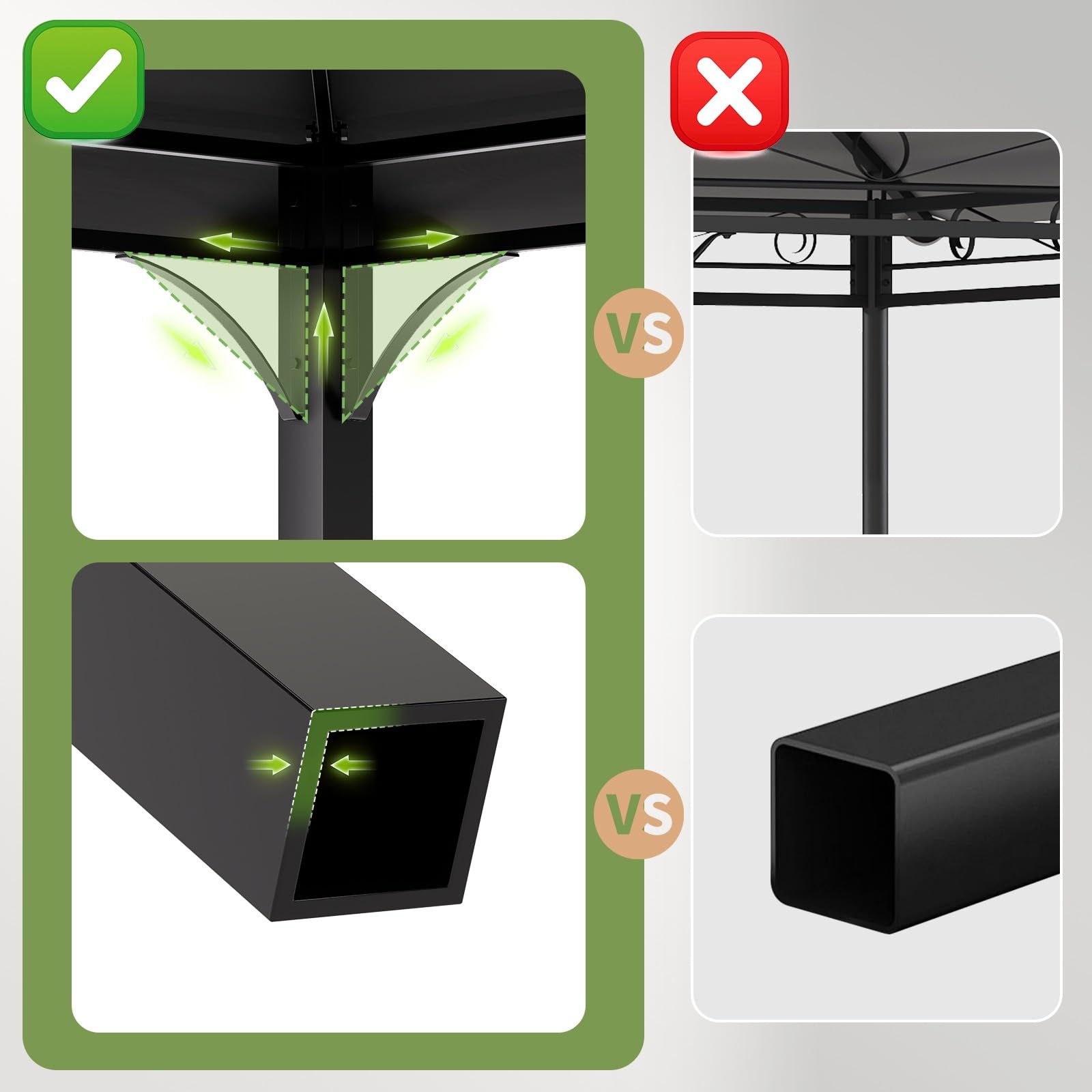 TRIUMPHKEY Gazebo 3 x 3 m, espandibile fino a 3 x 4,8 m, gazebo da giardino con doppio tetto e 3 parti laterali, tenda da sole regolabile protezione solare pergolati da giardino tenda da giardino per