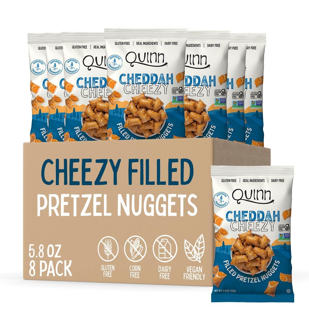 QuinnCheddah Cheezy Filled Pretzel Nuggets - Made with Real Ingredients, Whole Grain Sorghum, Sea Salt, Vegan, Gluten Free, Dairy Free, Non-GMO - 5.8 Oz (Pack of 8)