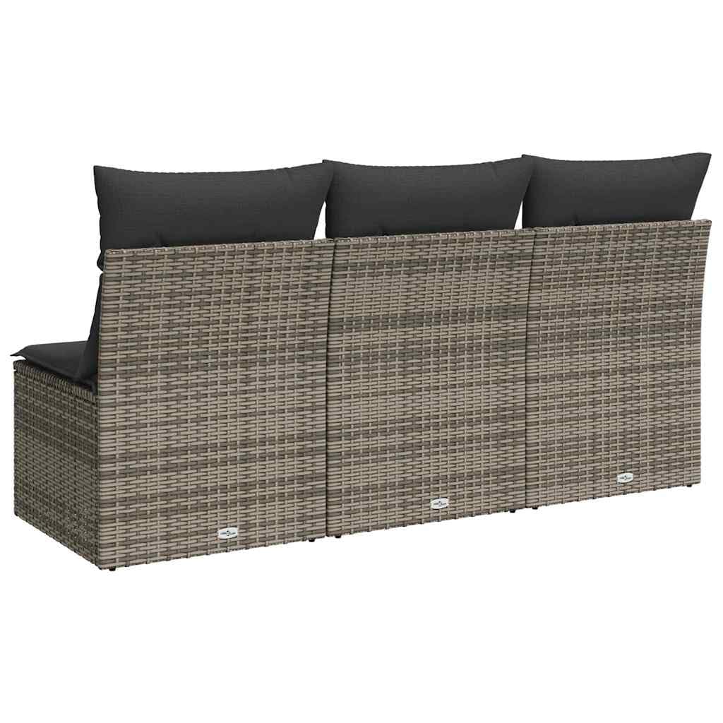 Divano da giardino con cuscino, 3 posti, grigio, in polyrattan, per esterni e terrazze, resistente alle intemperie, per salone da giardino, balcone, giardino, terrazza, 3 pezzi centrali