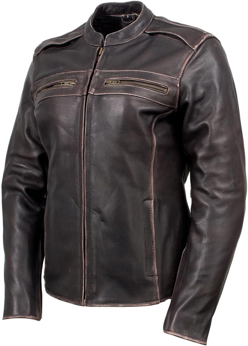 Xelement XS2002 Women’s ‘Temptress’ Distress Brown Leather Armored Motorcycle Biker Jacket Xelement XS2002 Women’s ‘Temptress’ Distress Brown Leather Armored Motorcycle Biker Jacket