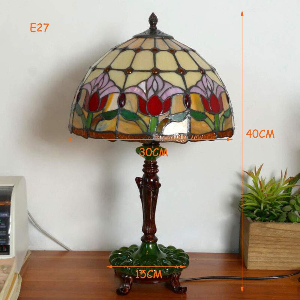 Tiffany-Stil Schreibtischlampen Vintage Pastoral Glas Art Dekorative Tischlampe Schlafzimmer Barock Nachttischlampe Mit Schalter Handgemacht Bar Cafe Retro Büro Studie Nachtlicht 40cm hoch E27 (D)