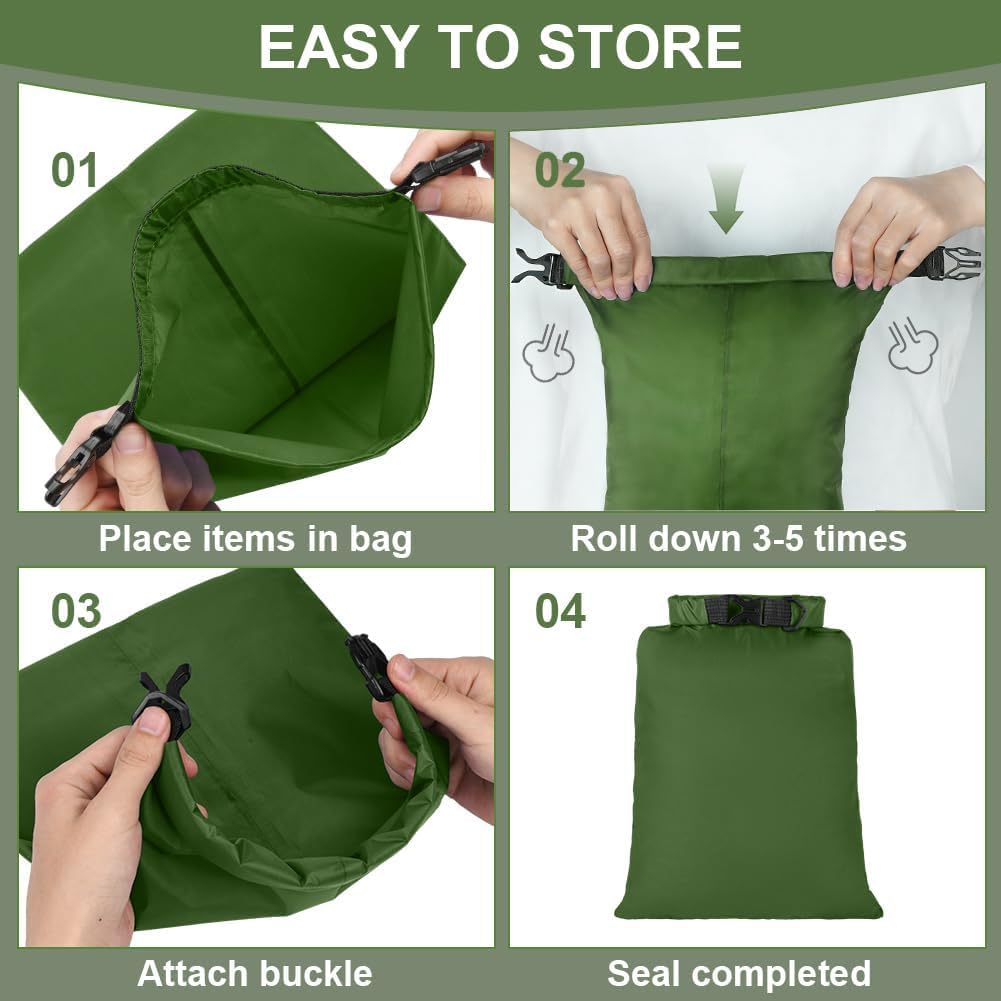 6 Piezas Bolsas Estancas Impermeable, 1.5/2.5/3/3.5/5/8L Bolsas Secas Ligeras, Bolsas Estancas Ligeras Portátil, para Kayak, Senderismo, Rafting, Camping, Pesca, Ciclismo(Verde) — view 4