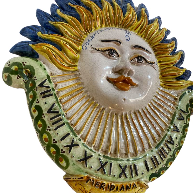 SICILIA BEDDA CAPACI Meridiana in Ceramica Caltagirone, Rilievo con Sole - Due opzioni Misura (1Unità). - H 45 x 43 cm ca.