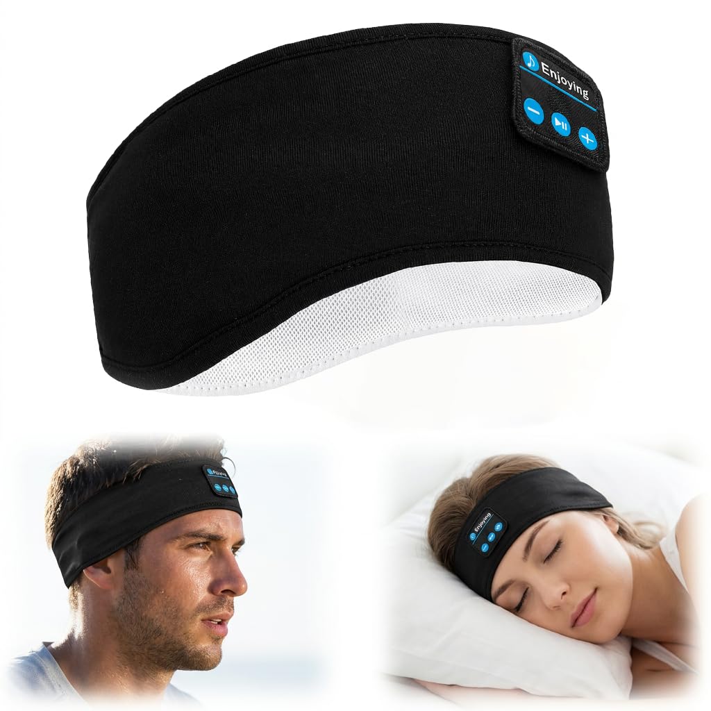 5.4 Bandeau Bluetooth, Écouteurs Casque de Sommeil pour Femme & Homme, Bandeau Anti Bruit USB Rechargeable avec Stéréo Ultra-Fins HD pour Entraînement Running Voyages Yoga et Dormeurs Latéraux(Noir)
