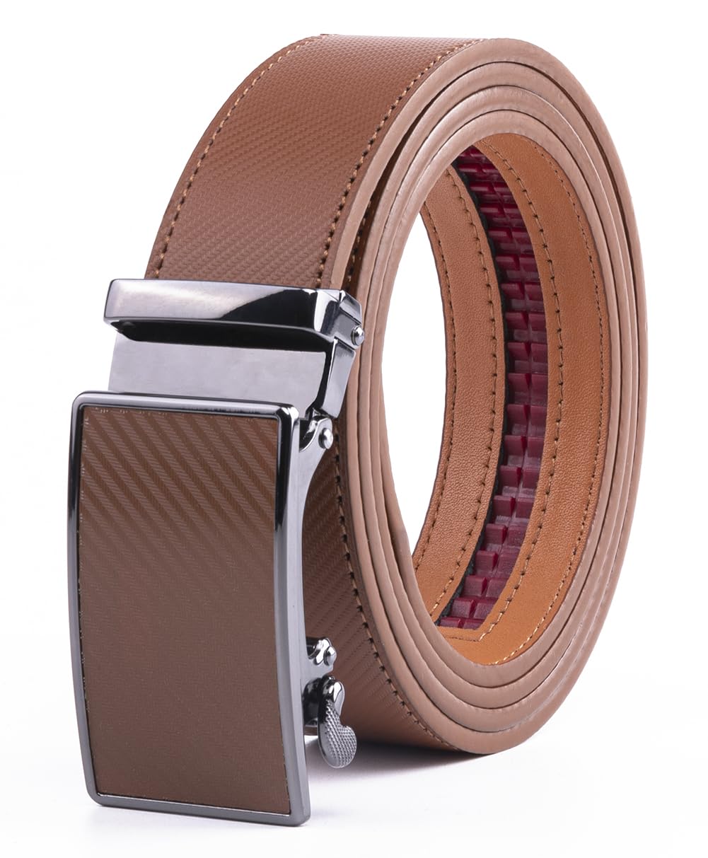 Fabio Valenti Men's 2091 Cognac Belt,Ratchet Belt Dress With 1 3/8" Genuine Leather With Easier Adjustable Buckle, Trim To Fit (, Adjustable 46”)