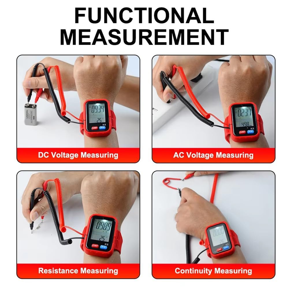 Multímetro Digital de Pulsera Recargable para Trabajos en Altitud. Probador Portátil de Resistencia y Continuidad.