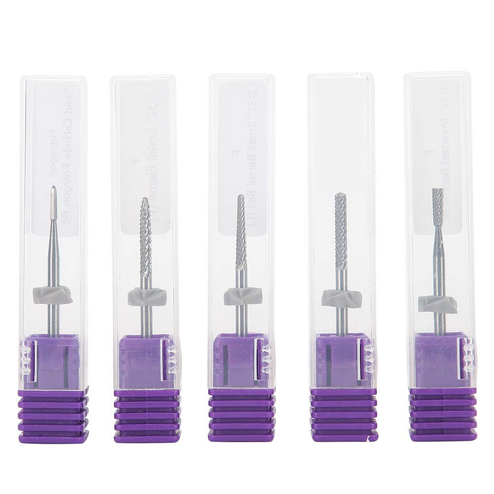 Professional 5-Piece Nail Drill Bit Set - Tungsten Carbide Cuticle & Gel Polish Bits for Manicure Pedicure, Acrylic Shaping Art Design