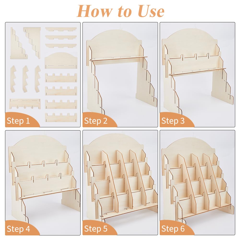 SUPERFINDINGS Sticker Display Stand 4-Tier 16-Slot 14.01x14.56Inch Wooden Display Riser Stands Counter Retail Display Rack Postcard Display Stand for Postcard Brochure Photos Picture - Image 4